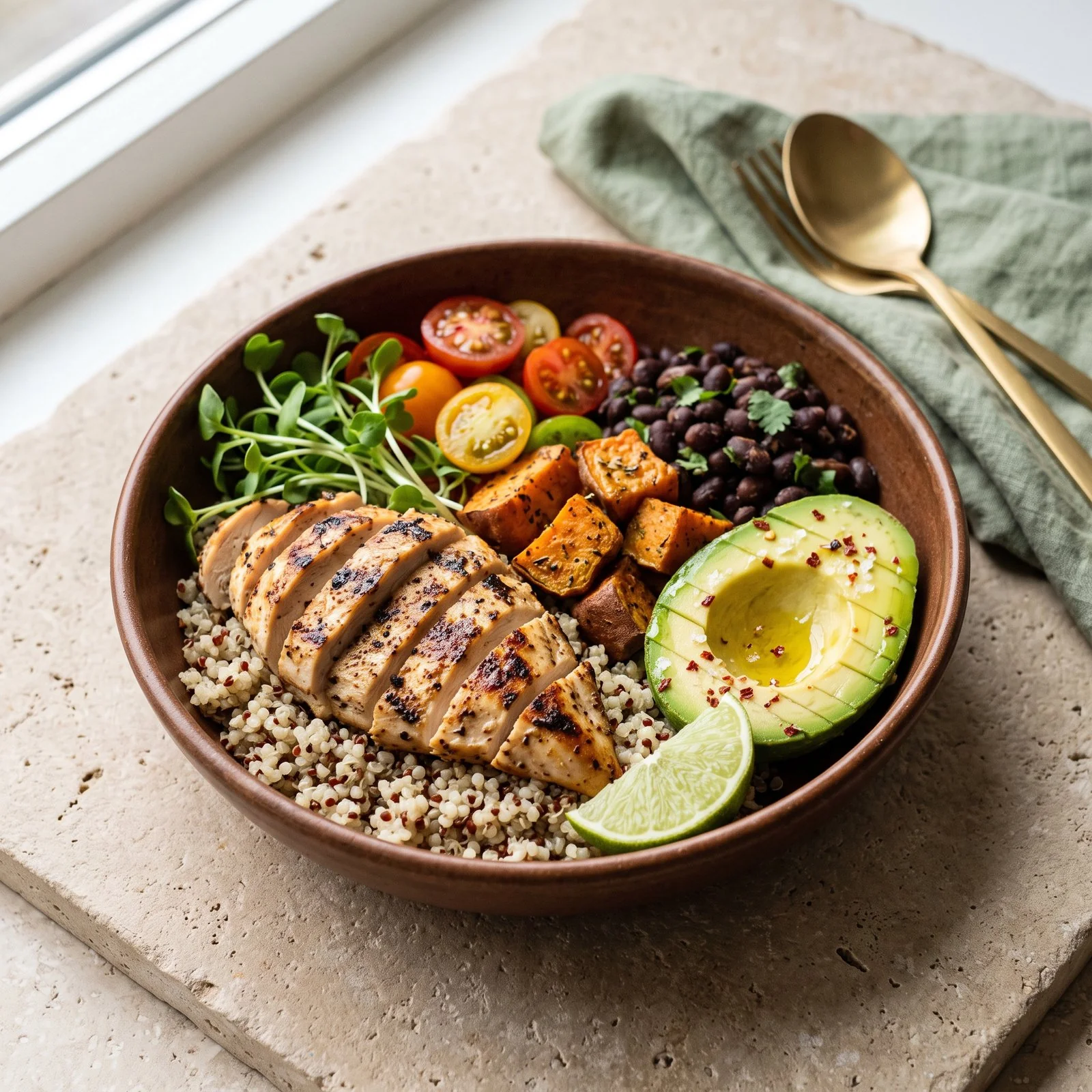 Prato colorido com alimentos variados